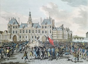 Die Köpfe von Launay und Flesselles vor dem Hôtel de Ville promeniert, 14. Juli 1789, 1795