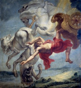 Der Sturz des Phaeton: Unfähig, den Wagen des Helios zu kontrollieren, wird Phaeton von Zeus getroffen und fällt in den Fluss Eridanus von Jan Carel van Eyck
