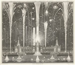 Feuerwerk in Den Haag zur Feier des Aachener Friedens, 1749