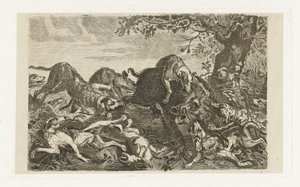 Hundejagd auf ein Wildschwein von Jan Cassiers