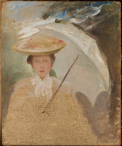 Porträt einer Dame mit Sonnenschirm, Skizze von Jan Ciągliński
