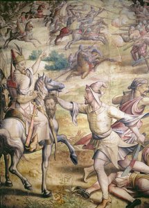 Kampagne von Kaiser Karl V. gegen die Türken in Tunis 1535: Die Eroberung von Goletta, Detail eines Fußsoldaten mit einem abgetrennten Kopf