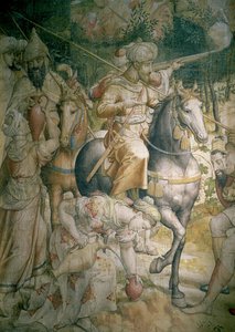 Kampagne von Kaiser Karl V. gegen die Türken in Tunis 1535: Die Niederlage der Türken in der Schlacht von Goletta, Detail von Kavalleristen, die ihren Durst stillen