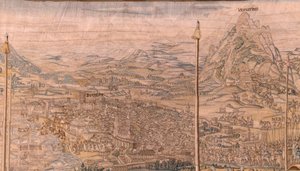 Flämischer Wandteppich. Serie Die Eroberung von Tunis; Truppeninspektion in Barcelona (La revista de las tropas en Barcelona). Zweiter Wandteppich in der Serie. Modell Jan Vermeyen und Pieter Coecke van Aelst. 1543-1548. Herstellung Real Fábrica de Tapices