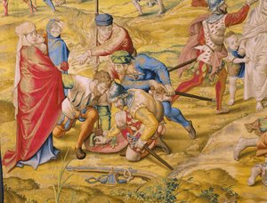 Flämischer Wandteppich. Serie Die Eroberung von Tunis: Die Einnahme von Tunis. Zeichner Jan Cornelisz Vermeyen. Atelier Willem de Pannemaker, Brüssel. Ca. 1545. (Detail) von Jan Cornelisz Vermeyen