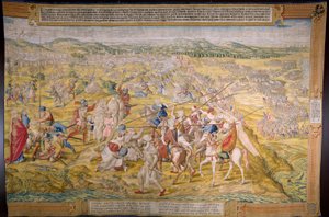 Flämischer Wandteppich. Serie Die Eroberung von Tunis: Einnahme von Tunis. Kartonist Jan Cornelisz Vermeyen. Atelier Willem de Pannemaker, Brüssel. Ca. 1545 von Jan Cornelisz Vermeyen