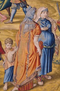 Flämischer Wandteppich. Serie Die Eroberung von Tunis: Die Plünderung von Tunis. Zeichner Jan Cornelisz Vermeyen. Atelier Willem de Pannemaker, Brüssel. Ca. 1545. (Detail)