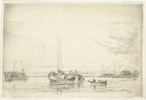 Flussansicht mit Boot und Ruderboot von Jan Daniël Cornelis Carel Willem baron de Constant Rebecque