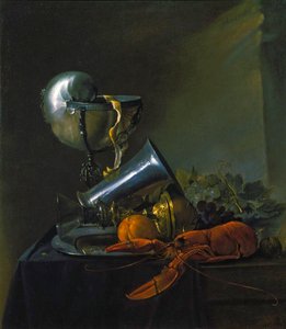 Stillleben mit Hummer und Nautilus-Pokal