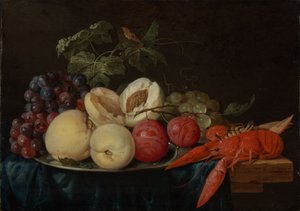 Stillleben mit Früchten und einem Hummer
