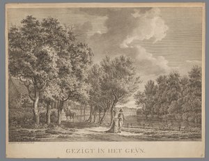 Landschaft mit einem Paar, das entlang des Ufers des Gein spaziert