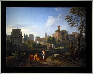 Satz von vier Capriccios; (4) Bögen von Konstantin und Titus, Turm des Kapitols, Tempel der Venus und der Uhrturm von Santa Francesca Romana von Jan Frans van (1662 1749) Bloemen
