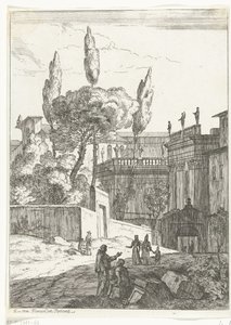 Italianisierende Landschaft mit antiken Gebäuden und Figuren von Jan Frans van Bloemen