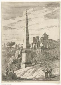 Italienisierende Landschaft mit Obelisk und Stadtansicht