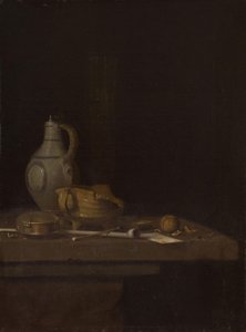 Stilleben mit Steingutkrug und Kohlenbecken von Jan Fris