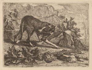 Landschaft mit Windhund und Gewehr