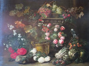 Stillleben mit Blumen, Früchten und einem Papagei von Jan Fyt