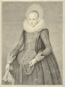 Porträt einer Frau mit Handschuhen und Kette mit Bezoarsteinhalter (?)