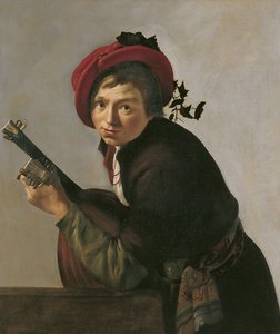 Junger Mann, der eine Theorbe spielt von Jan Gerritsz van Bronckhorst