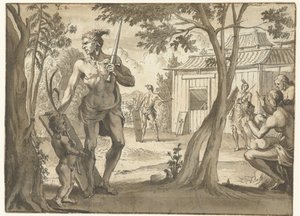 Menschen bei einem Holzgebäude von Jan Goeree