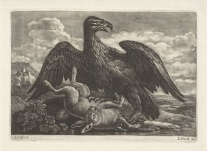 Ein Adler steht auf einem Hasen von Jan Griffier (I) (attributed to workshop of)