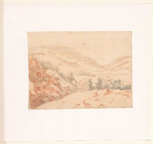 Hügellandschaft mit Blick auf ein Dorf