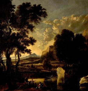 Landschaft mit Figuren im Vordergrund von Jan Hackaert
