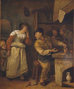 Ein Goldschmied schmilzt den Schmuck einer Frau in Anwesenheit eines Notars: Der Alchemist, ca. 1668-1670 von Jan Havicksz. Steen