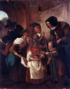 Blumen-Osterfeste (Blumiges Ostern) Gemälde von Jan Havickszoon Steen (1625/6-1679) 17. Jahrhundert Dim 80x65 cm Genua, Musei di Strada Nuova (ex Palazzo Bianco) von Jan Havicksz. Steen