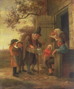 Ein Hausierer verkauft Brillen vor einer Hütte, ca. 1650-53