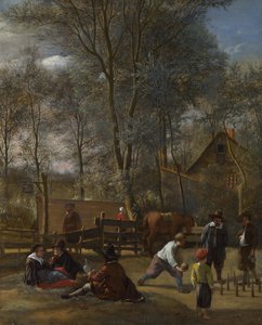Kegelspieler vor einem Gasthaus, ca. 1663 von Jan Havickszoon Steen