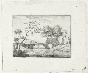 Landschaft mit Brücke und Bauernhof