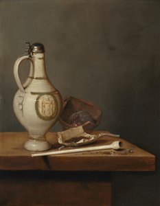 Stillleben mit Steinzeugkrug und Pfeife, Mitte der 1650er Jahre