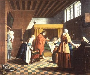 Die Besuche des Arztes - Ein niederländisches Sprichwort: Der Arzt wird als Christus dargestellt (eines von vier) von Jan Josef the Elder Horemans