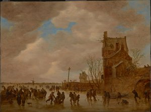 Eisvergnügen vor einem Brückenturm, 1655