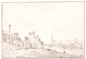 Strand mit vielen Menschen von Jan Josefsz van Goyen