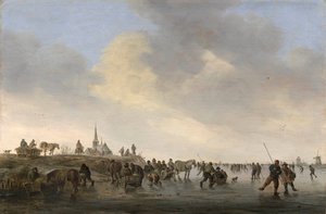 Schlittschuhlaufen auf der Merwede bei Dordrecht von Jan Josephsz van Goyen