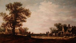 Dorfszene mit Pferden und Wagen von Jan Josephsz van Goyen