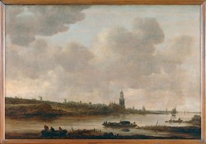 Blick auf Rhenen am Rhein mit der Kirche St. Cunera von Jan Josephsz van Goyen