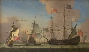 Englische Kriegsschiffe bei frischer Brise auf See von Jan Karel Donatus van Beecq