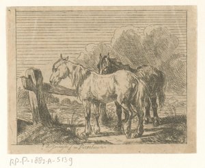 Weide mit zwei Pferden von Jan Karel Jacob de Jonge