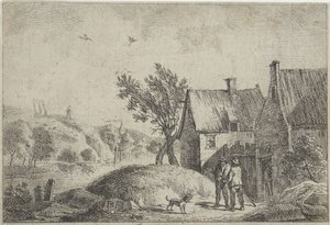 Zwei Männer mit einem Hund in einer Landschaft von Jan Lauwryn Krafft (I)