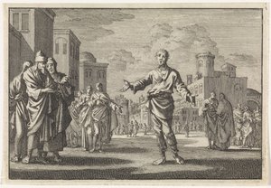 Jesus, Sohn des Ananus, zieht durch die Straßen Jerusalems von Jan Luyken