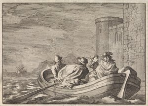 König Jakob II. flieht bei Nacht in einem Ruderboot, 1688 von Jan Luyken