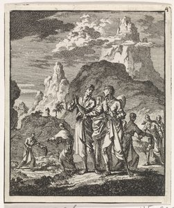 Begegnung von Pilgern in den Bergen