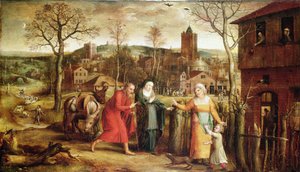 Die Heilige Familie wird von der Herberge abgewiesen, 16. Jahrhundert von Jan Massys or Metsys