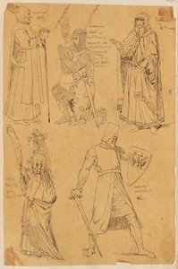 Skarbczyk. Fünf Figuren: Gelehrter, kniender Ritter, Jude, Frau, kämpfender Ritter