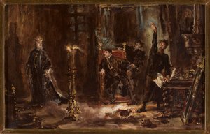 Twardowski beschwört den Geist Barbaras vor Sigismund August, Skizze von Jan Matejko