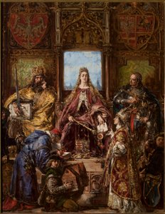 Die Gründung der Hauptschule, gefestigt durch ihre Verlegung nach Krakau. R.P. 1361-1399-1400 von Jan Matejko