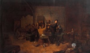 Bauern in einem Gasthaus. Eine fröhliche niederländische Gesellschaft trinkt und singt in einer Taverne. Gemälde von Jan Miense Molenaer (ca. 1610-1668). 17. Jahrhundert. Galleria degli Uffizi, Florenz, Italien